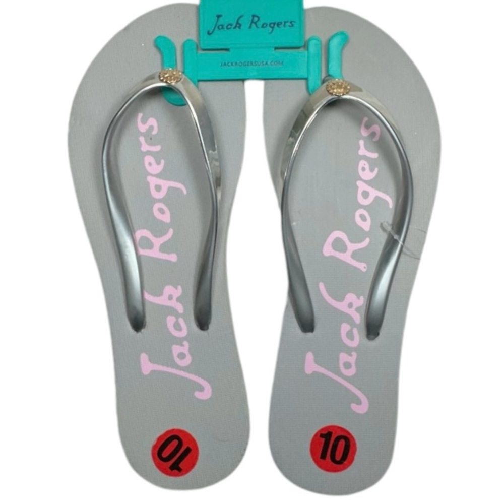 Jack Rogers Skye Gray Flip Flops with Metallic Silver Straps Size 10